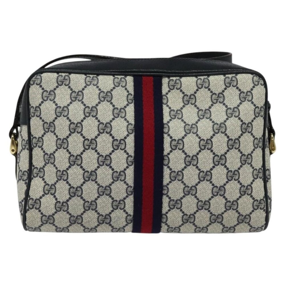 GUCCI GG Supreme Sherry Line Shoulder Bag PVC Navy Gold - Picture 3 of 16